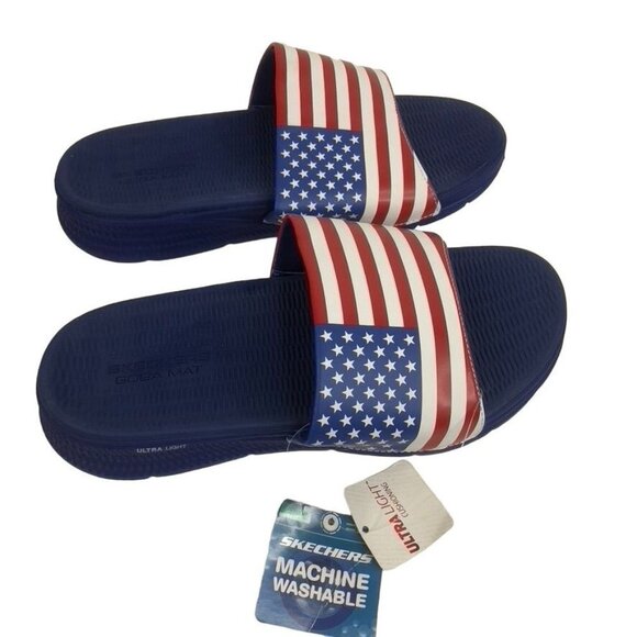 Skechers Men\'s GOGA MAT Slides Sandals Size 7 Red White Blue USA Flag 229038 main image 7